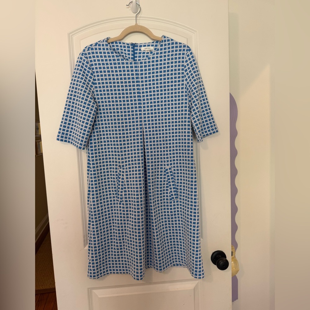 Tyler Boe Blue and White Grid Midi Dress